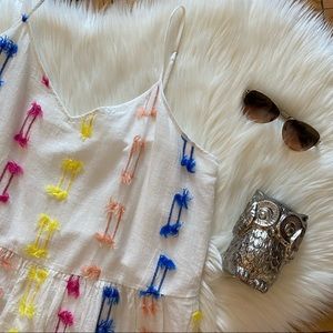 Lou & Grey White Colorful Fringe Strappy Dress